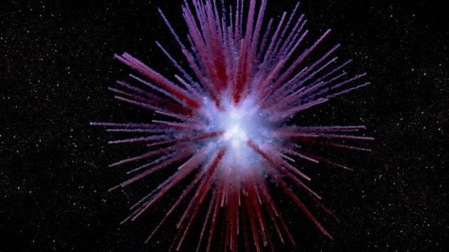 An artist's conception of the Pa 30 supernova remnant, based on recent mapping by astronomers, shows filaments of sulfur projecting from the dusty shell that remains of the original star.