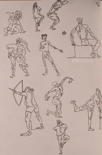 Black Fineliner on paper

Various sketches of people, each drawn in one continuous line