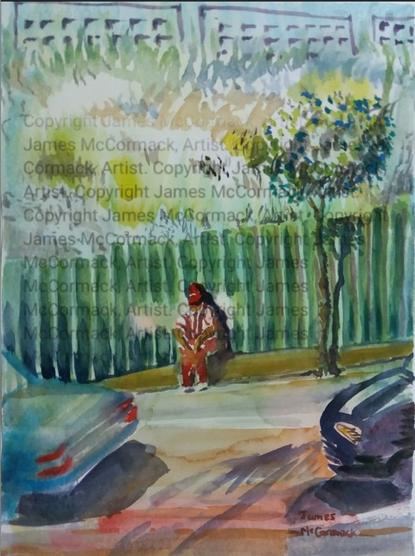 'Green Fence' watercolour by James McCormack, Artist.