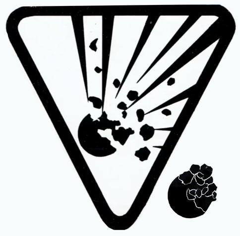 The "risk of explosion" symbol, an inverted trangle containing an image of an apparently circular object exploding, with half the object disnintegrating into small chunks that are being propelled to the right and up. There are thin triangular wedges emanating from the object, to suggest projectile motion and perhaps force.

Next to the symbol, all of the bits of the object have been reassembled to show that the sum total is greater than the circle suggested in the original picture.