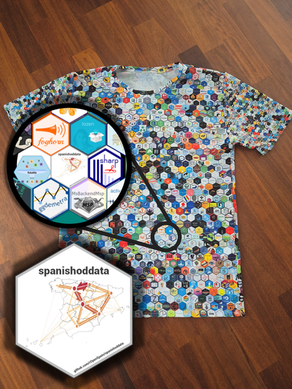 T-Shirt with R package hex stickers