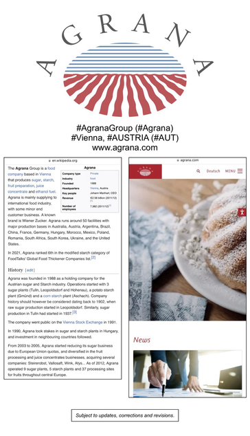 Logo and company information for Agrana Group (Vienna, Austria).