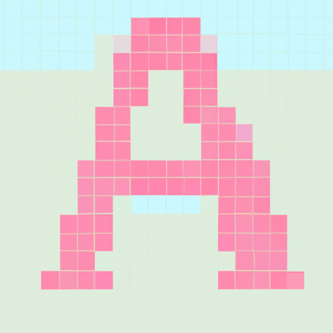 Not the letter a, in a pixelated font, on a pastel coloured background