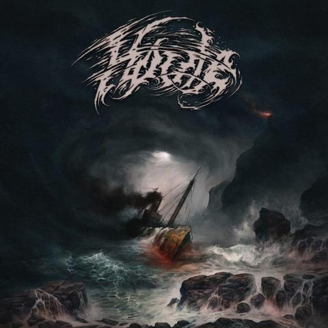 Album art for a Houle record. A steam powered ship is wrecked upon rocks in a stormy, gloomy environment.