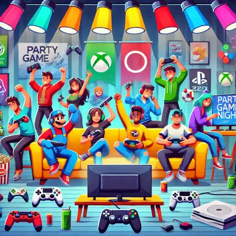 Ein mit lokaler KI generiertes Bild, welches die vielen bunten Platformen und eine Couch zeigt. Das ganze soll "SocialGaming" illustrieren.