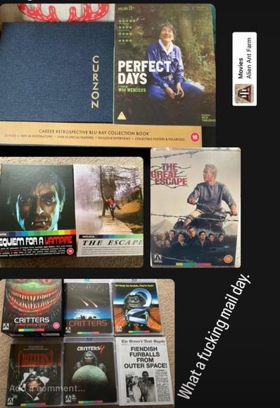 Movies arrived through my letterbox today. A selection including the Curzon Wim Wenders set, Critters foursome from Arrow Video, some Jean Rollin, and more.