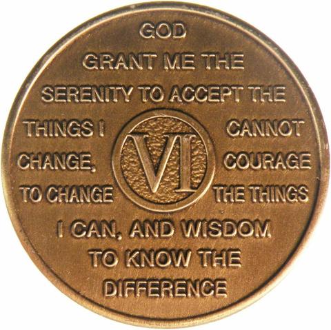 Six year AlAnon chip with the serenity prayer on it.