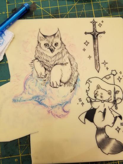 Photo to show the sketch phase for the rest of the owlbear body