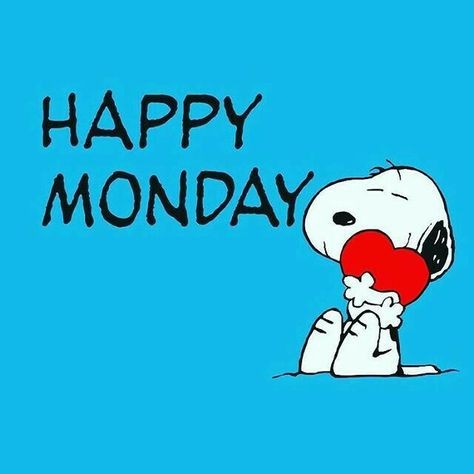 Peanuts meme of Snoopy hugging a heart and the words "Happy Monday"