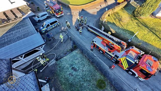 Fire brigade, police and ambulance in action on the Gierskopp (drone photo).