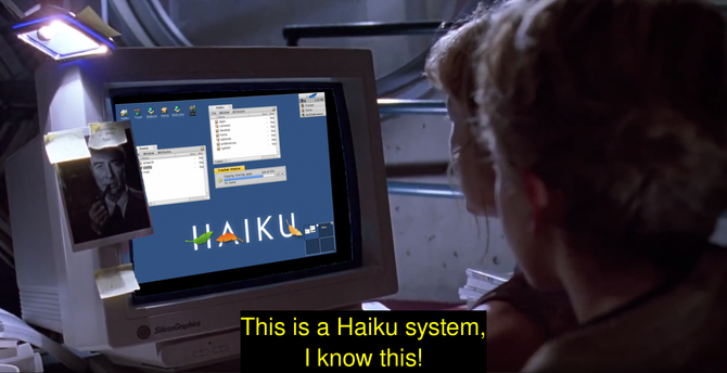 shot from Jurassic Park where Lex is sitting in front of the computer but it's not a unix system, it's a Haiku system