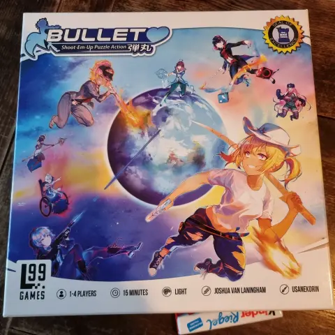 Photo showing the box of the board game "Bullet"