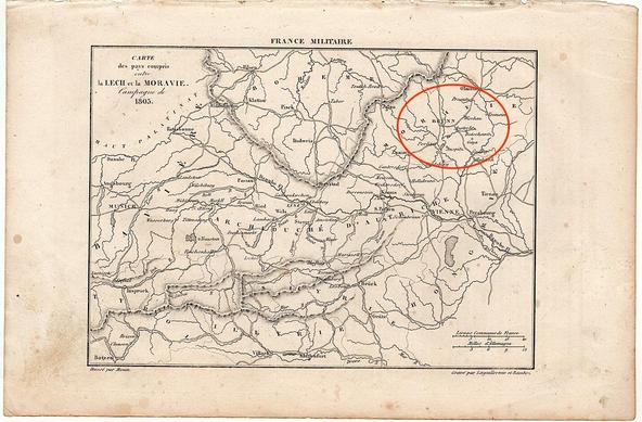 map, Austerlitz battlefield in geographical context, from La France militaire (1838)
