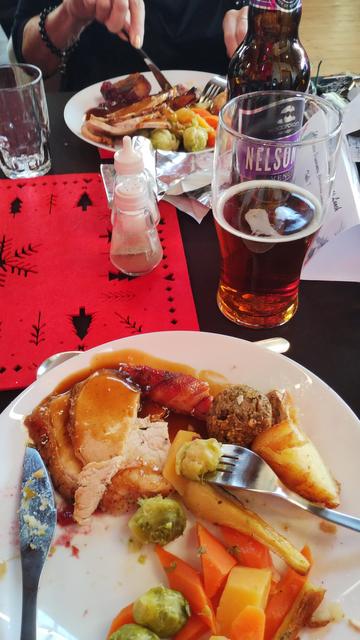 The free Christmas lunch served to pensioners in the village hall.