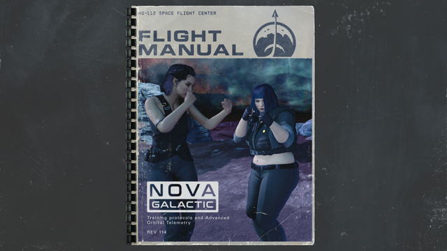 My character and companion Andreja sparring for the cover of the flight manual.