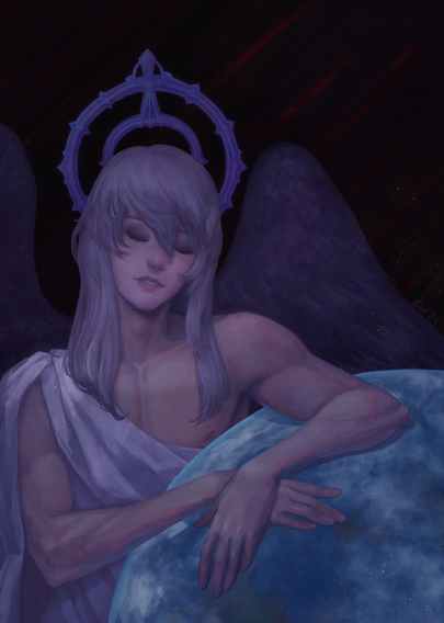 A digital painting of Themis reimagined as Zodiark preserving Etheirys.