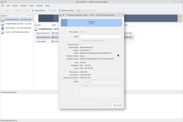 Screenshot of KDE's Partition Manager.