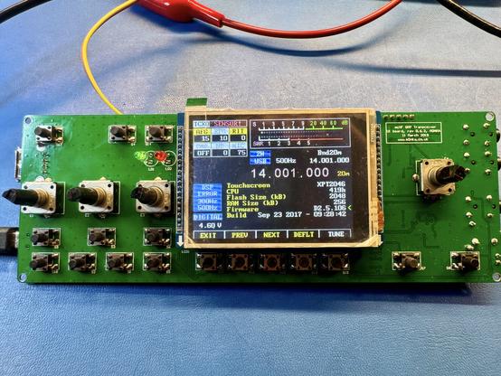 First power up of the mcHF UI board. The firmware that the kit came with is quite old. V2.5.106 and the bootloader says “Unknown”. But NO SMOKE so that is great news so far!