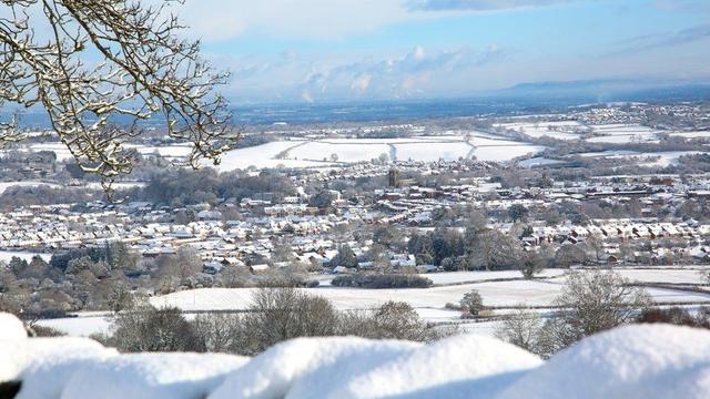 A photo of the Welsh countryside covered in snow.