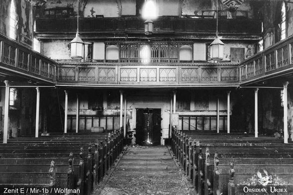 black and white photo of church