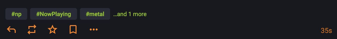 The hashtag bar from the previous post, with the final tag hidden by "…and 1 more" … leaving a huge buffer of empty horizontal space before the edge of the post UI