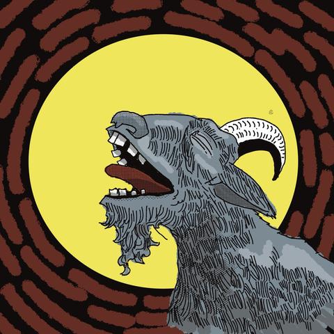 An illustration of a goat howling at the moon