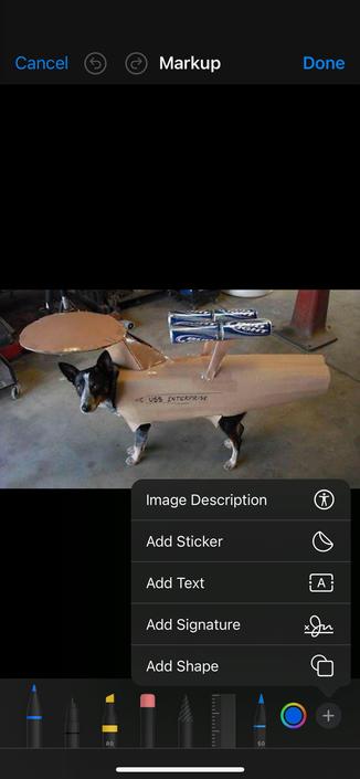 Markup menu in different photo with Add Sticker menu option