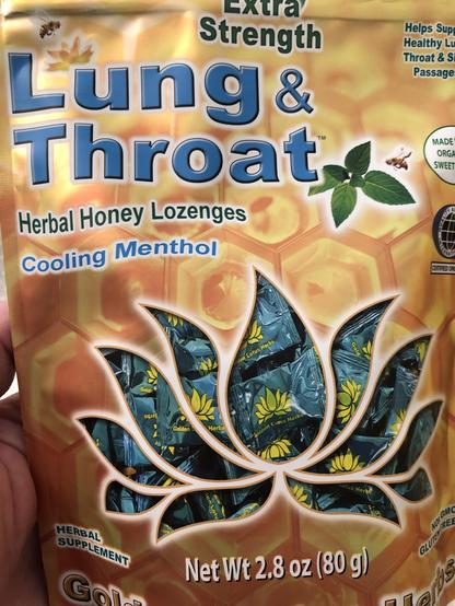 Lung & Throat herbal honey lozenges with cooling menthol package.