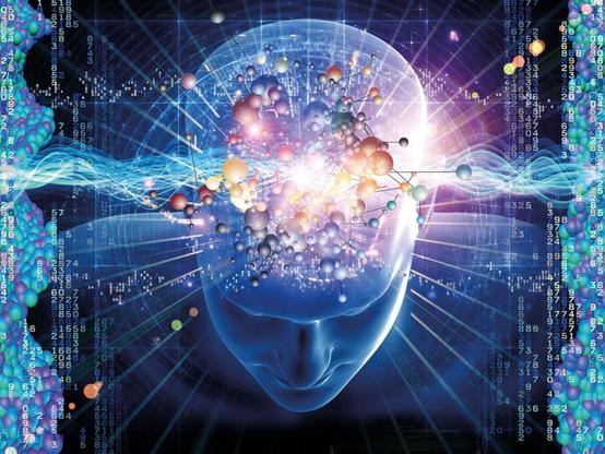 Image of a semi transparent head looking top-down with a colorful explosion of thoughts and ideas bursting from the center.