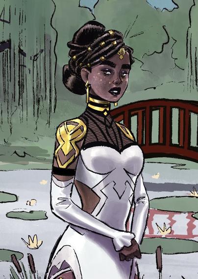 Zoom on Esther wearing the white outfit of the Arcane heroine.
