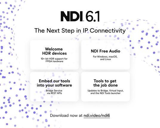 Oficiální grafika NDI 6.1 z postů NDI na sociálních sítích.

Obsah viz. post