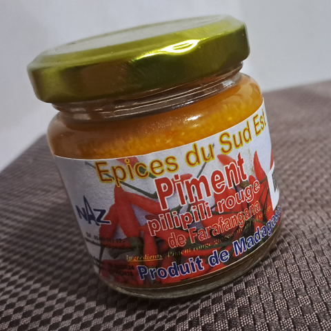 A jar of Madagascar hot sauce: red pilipili