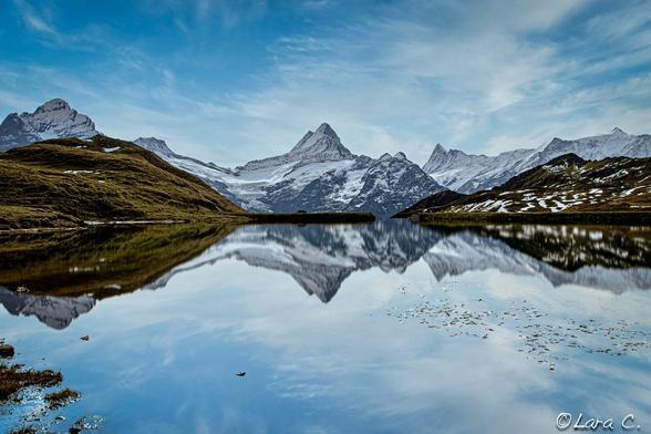 Bachalpsee is a mountain lake close to the First above Grindelwald in the Bernese Oberland in Switzerland. The lake is located at an elevation of 2,265 m above sea.