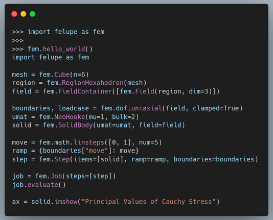 this the output of felupe.hello_world()