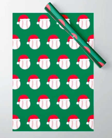 Our baseball santa design is shown on wrapping paper.