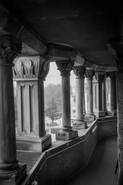 a photograph of some columns in the upper part of Porta Nigra