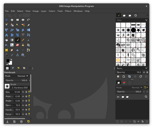 A screenshot showing horizontal scrolling in the GIMP paintbrush pane