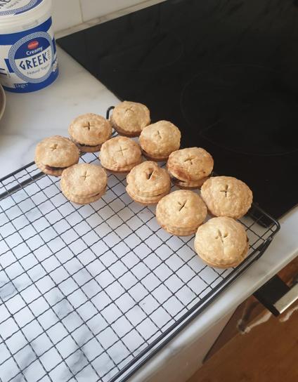 A batch of freshly-baked mince pies.