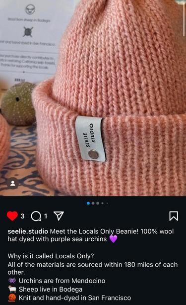 Screenshot of Instagram post showing the beanie in an Instagram post