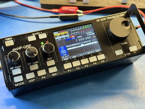 The mcHF QRP radio fully assembled in it’s enclosure.