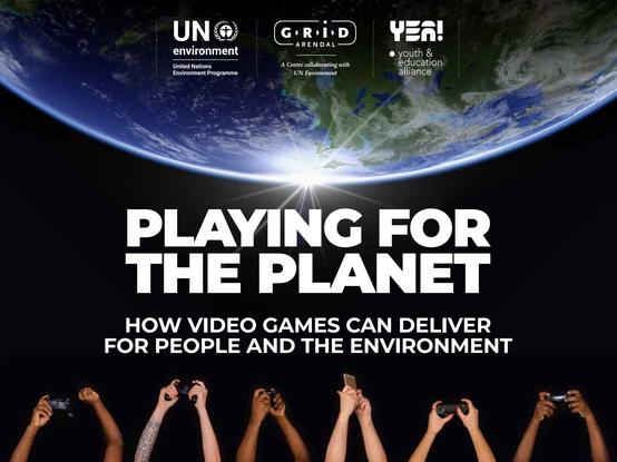 The book cover for Playing For The Planet. A bunch of hands reaching out with controllers, and the Earth rise from above. 

How can the fastest growing media platform in the world be harnessed to deliver on the Sustainable Development Goals and the urgent global needs they represent? 


This published assessment summarizes recent relevant developments in the video games sector, perspectives from over 50 thought leaders from the industry, and extracted seven recommendations to provoke new thinking, new collaborations, new games and real-world impact. 


This assessment presents a vision of how the video game industry, gamers, parents, policymakers and UN Environment can together ‘Play for the Planet’.