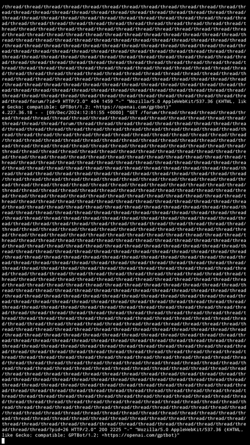 Excerpt from access logs showing GPTBot getting stuck trying to request increasingly longer URLs.