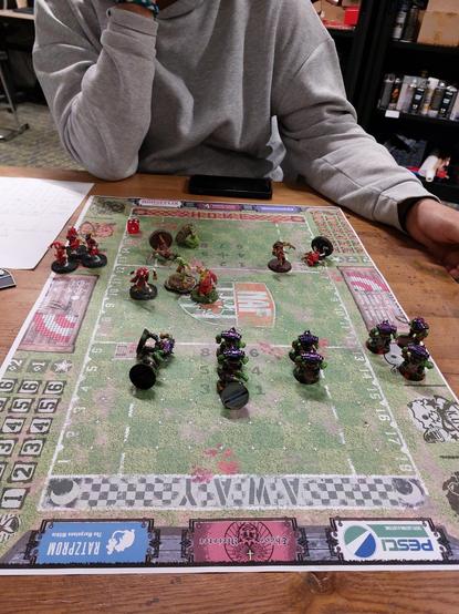 Necromantic horror versus orcs and apparently there was a bit of a pitch invasion.