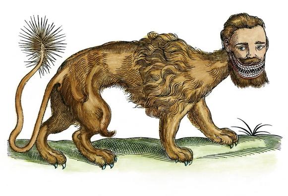 The manticore, as depicted in Edward Topsell's "The History of Four-Footed Beasts."
