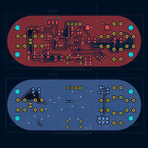 Front and rear PCB design of a small handheld game console.