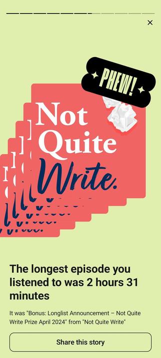 Screenshot of the podcast featuring my longest episode, the Not Quite Write Podcast (2 hours and 31 minutes).