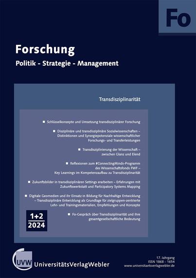 Titelbild der neuesten Ausgabe der Fachzeitschrift "Forschung - Politik, Strategie, Management" (Heft 1+2 2024)