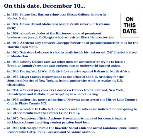 Collection of crime history items from December 10.