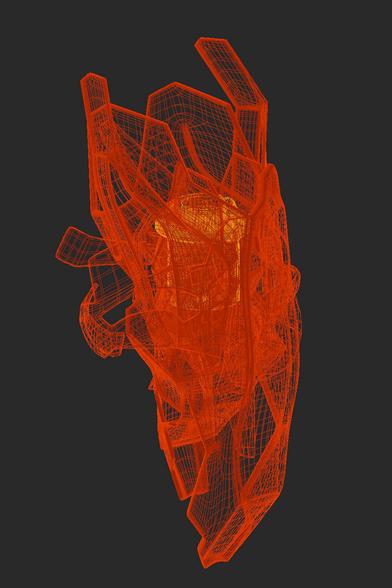 different red wireframes overlayed and a yellow one in the center