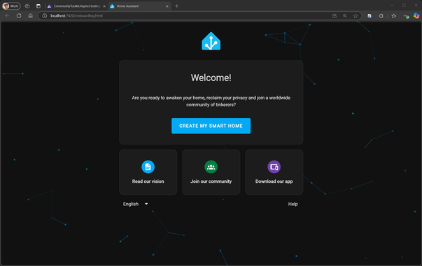 HomeAssistant welcome page.